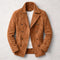 Double-Breasted Suede Jacket with Notch Lapel for Men - Brown