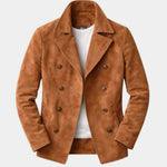 Double-Breasted Suede Jacket with Notch Lapel for Men