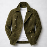 Double-Breasted Suede Jacket with Notch Lapel for Men - Green