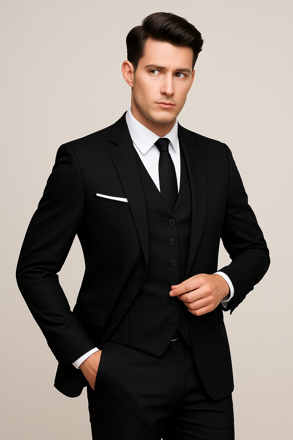 Double-Breasted Three-Piece Suit for Men - Black