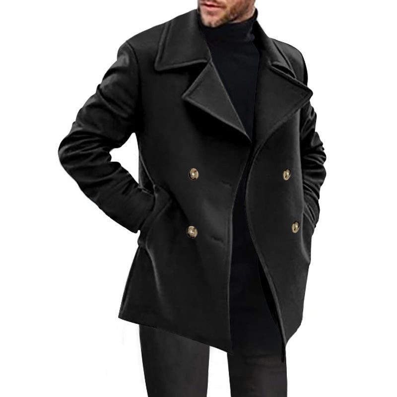 Double-Breasted Wool Overcoat for Men - Schwarz