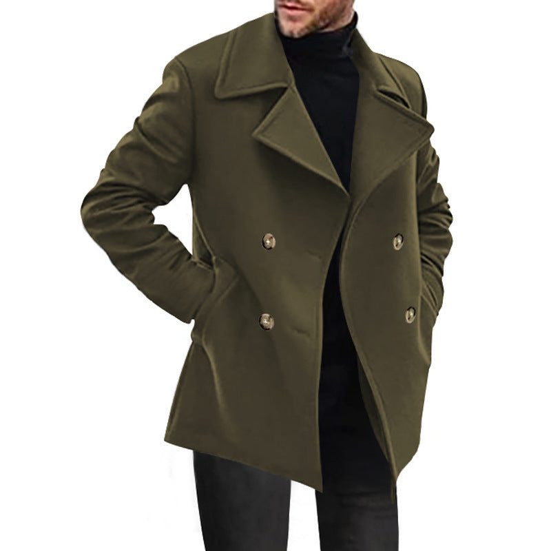Double-Breasted Wool Overcoat for Men - Olivgrün