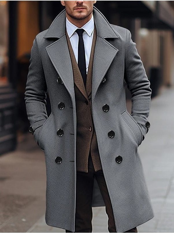 Double-Breasted Wool Winter Overcoat for Men - View 3