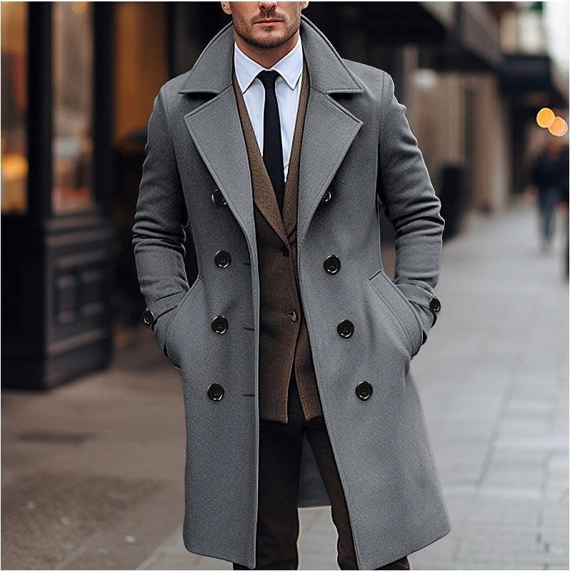 Double-Breasted Wool Winter Overcoat for Men - Dunkelgrau