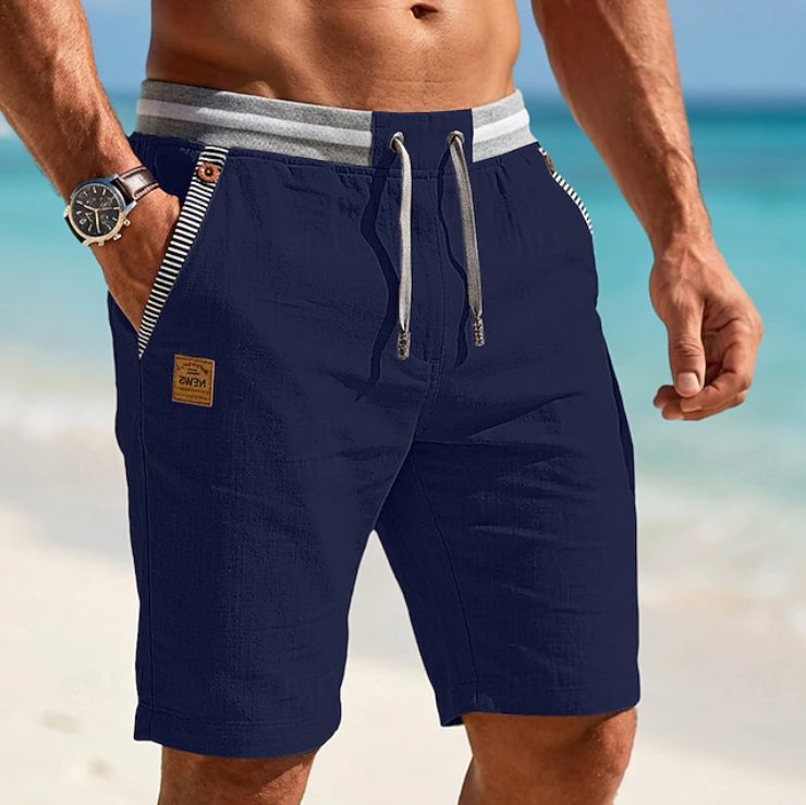 Drawstring Linen Shorts for Men - Navy Blue