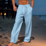 Drawstring Linen Straight Leg Trousers for Men