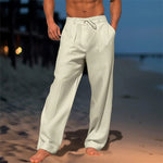 Drawstring Linen Straight Leg Trousers for Men - View 6