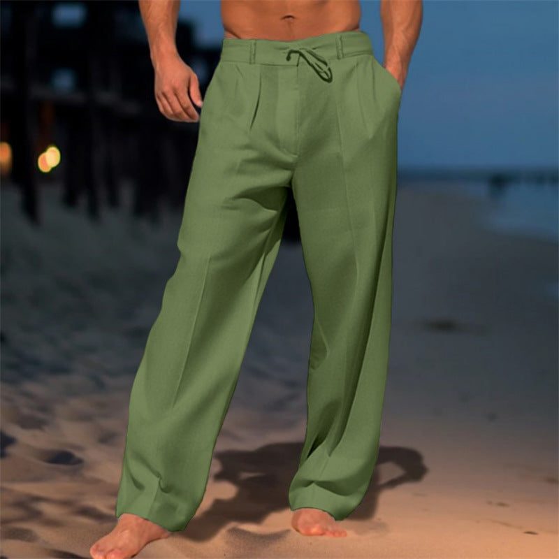 Drawstring Linen Straight Leg Trousers for Men - View 7