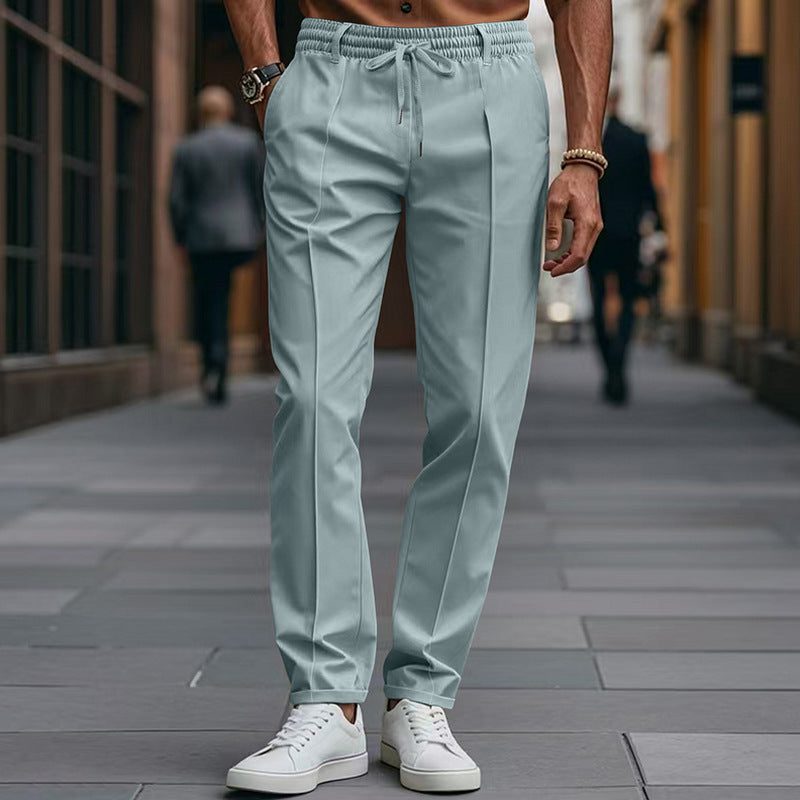 Drawstring Straight Leg Chino Trousers for Men - Dusty Blue
