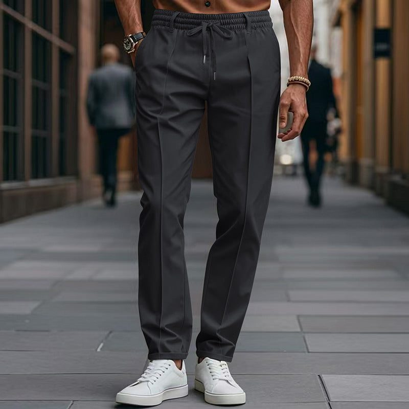 Drawstring Straight Leg Chino Trousers for Men - Black