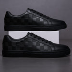 Embossed Checkerboard Leather Shoes Low Top Sneakers for Men - Charcoal