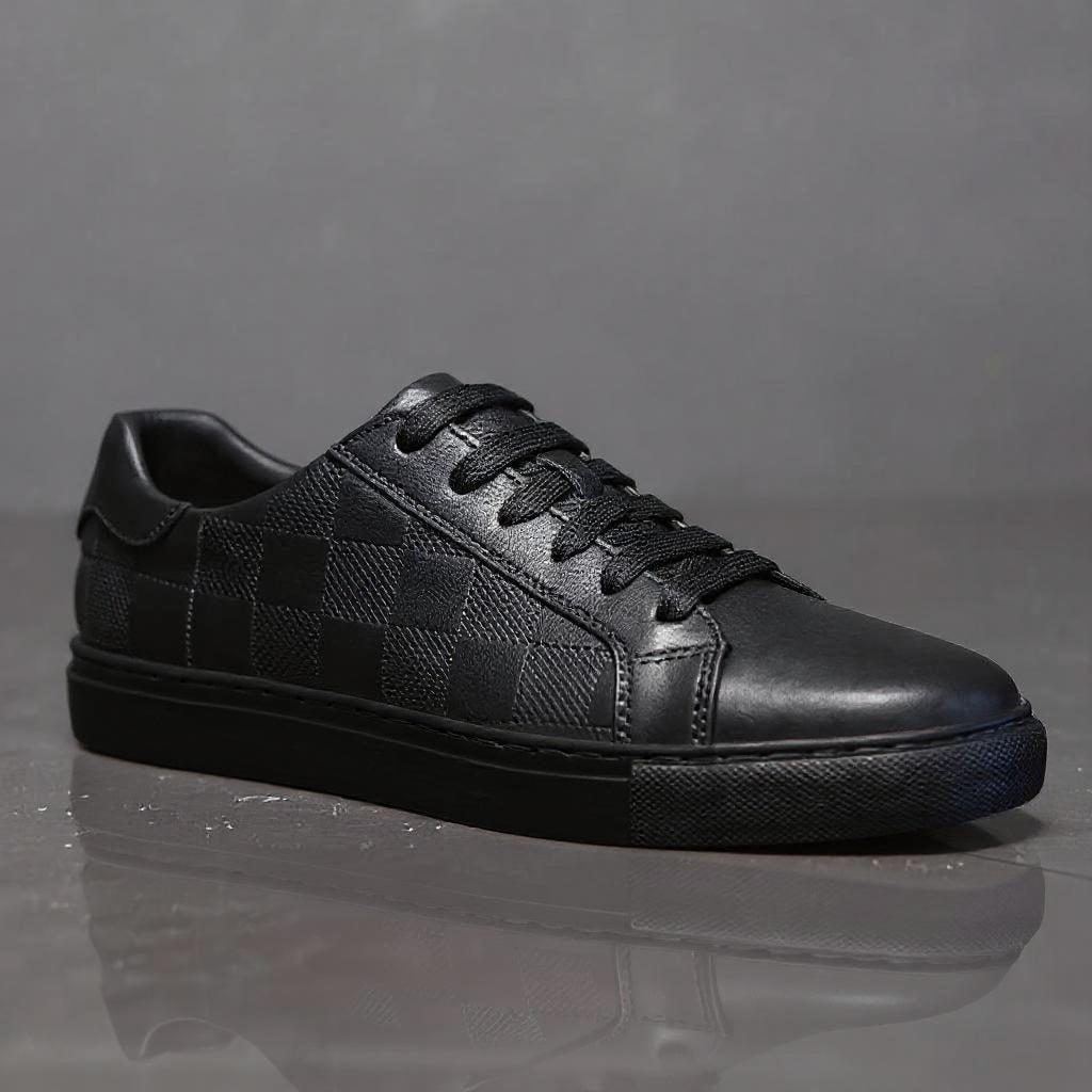 Embossed Checkerboard Leather Shoes Low Top Sneakers for Men - View 6