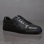 Embossed Checkerboard Leather Shoes Low Top Sneakers for Men - View 6