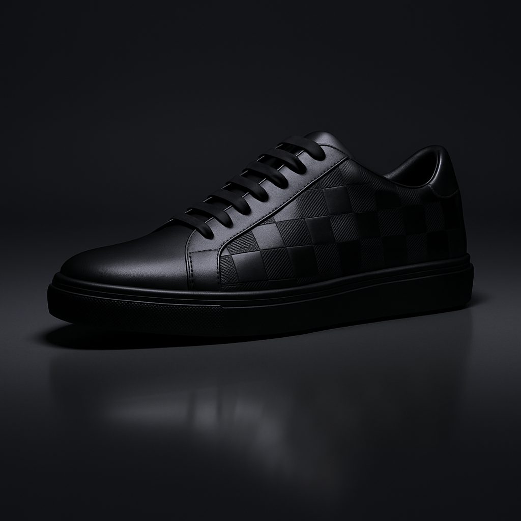 Embossed Checkerboard Leather Shoes Low Top Sneakers for Men - View 7