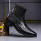 Embossed Leather Cowboy Boots for Men - Obsidian Black