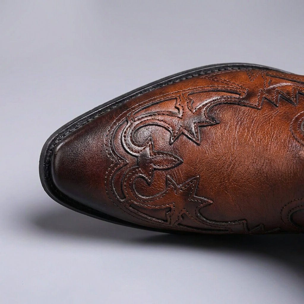 Embossed Leather Cowboy Boots for Men - View 4