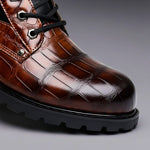 Embossed Leather Lace-Up Combat Boots for Men - View 4