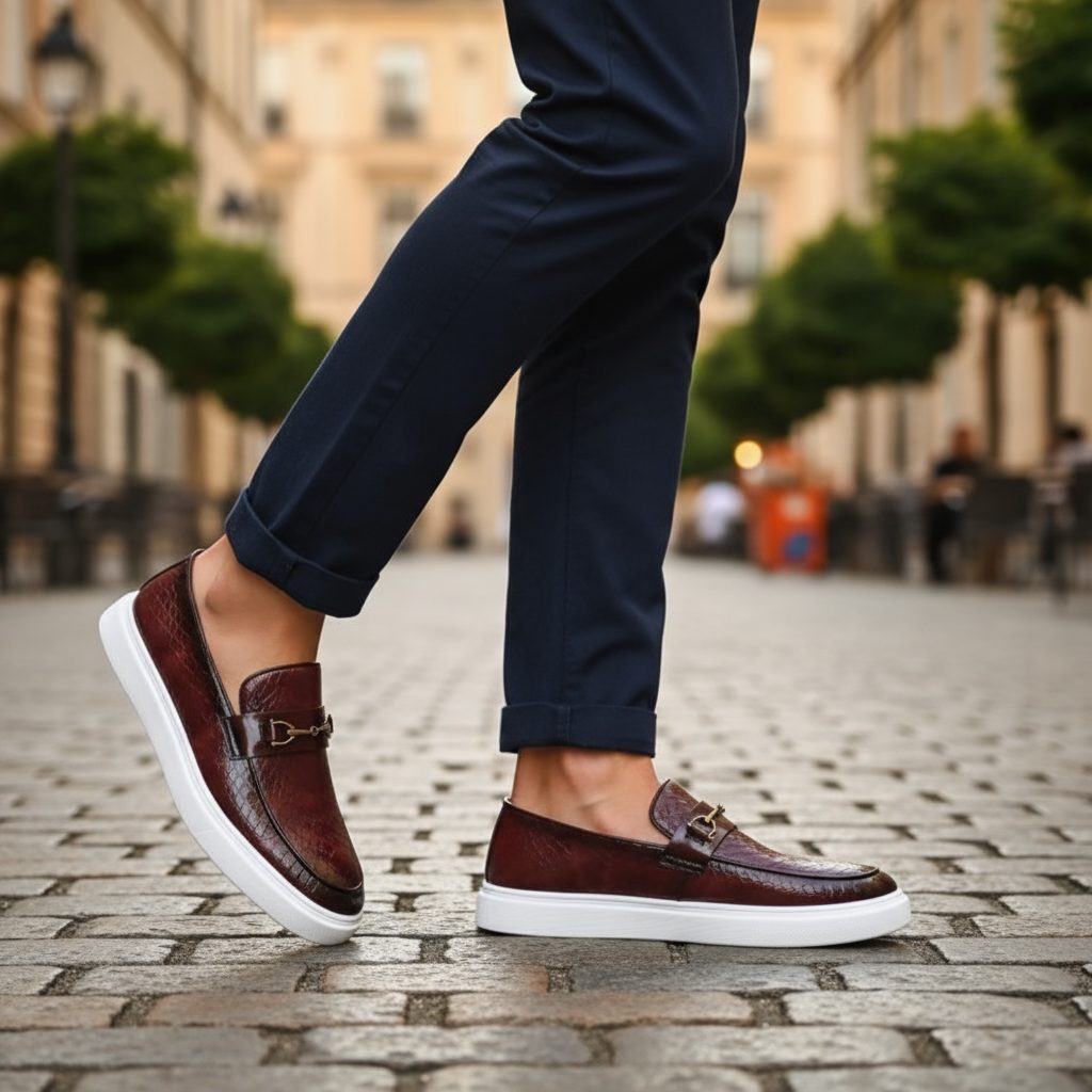 Embossed Slip-On Loafer Shoes with Horsebit Buckle for Men - View 14