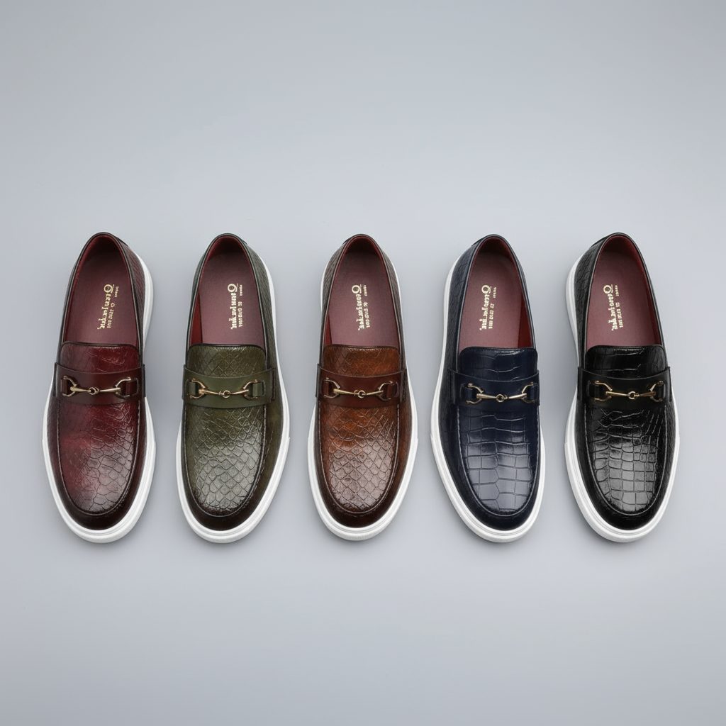 Embossed Slip-On Loafer Shoes with Horsebit Buckle for Men - View 15