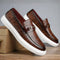Embossed Slip-On Loafer Shoes with Horsebit Buckle for Men - Brown