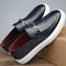Embossed Slip-On Loafer Shoes with Horsebit Buckle for Men - Navy Blue