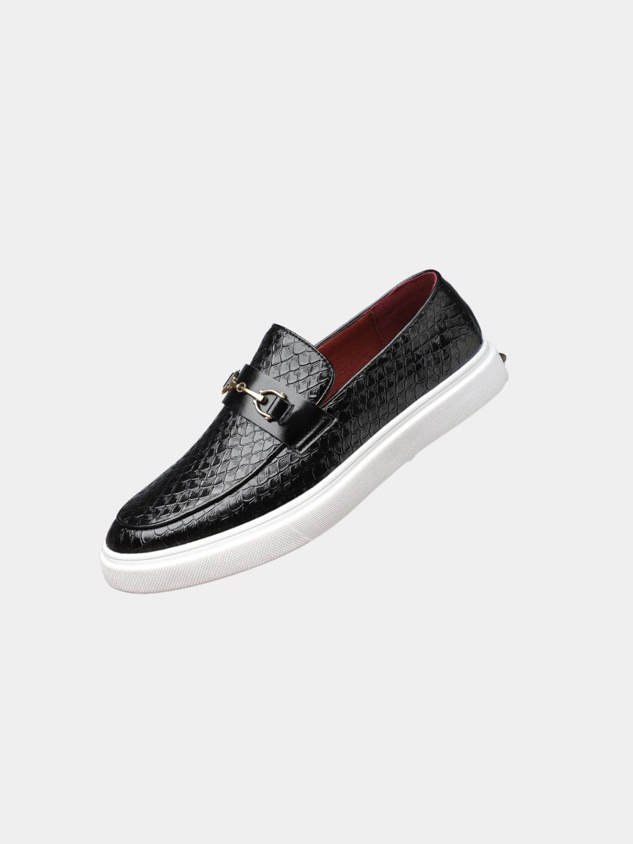 Embossed Slip-On Loafer Shoes with Horsebit Buckle for Men - View 6