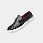 Embossed Slip-On Loafer Shoes with Horsebit Buckle for Men - View 6