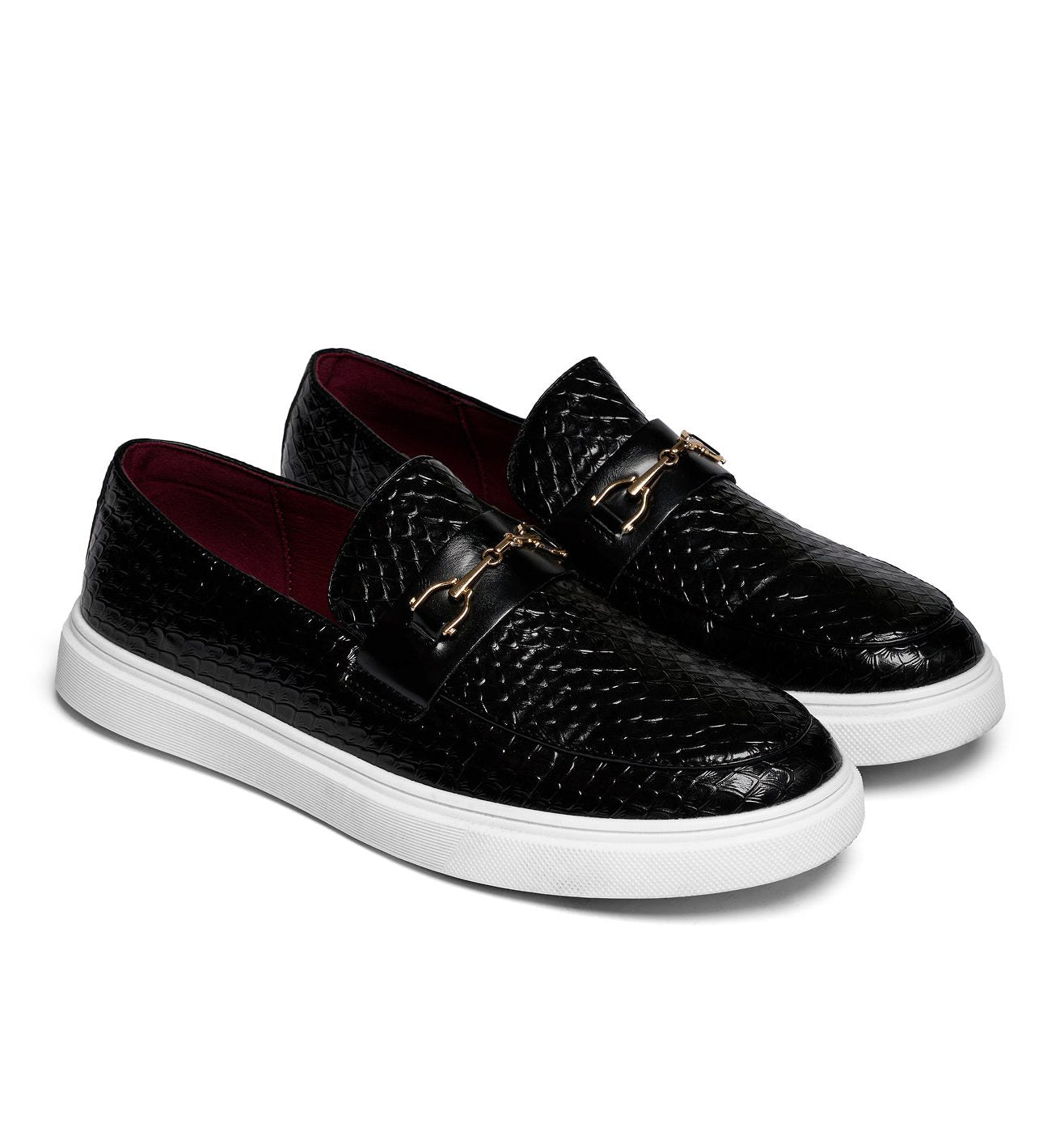 Embossed Slip-On Loafer Shoes with Horsebit Buckle for Men - View 7