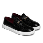 Embossed Slip-On Loafer Shoes with Horsebit Buckle for Men - View 7