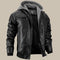 Faux Leather Bomber Jacket with Removable Hood for Men