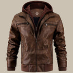 Faux Leather Bomber Jacket with Removable Hood for Men - View 3