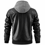 Faux Leather Bomber Jacket with Removable Hood for Men - View 4