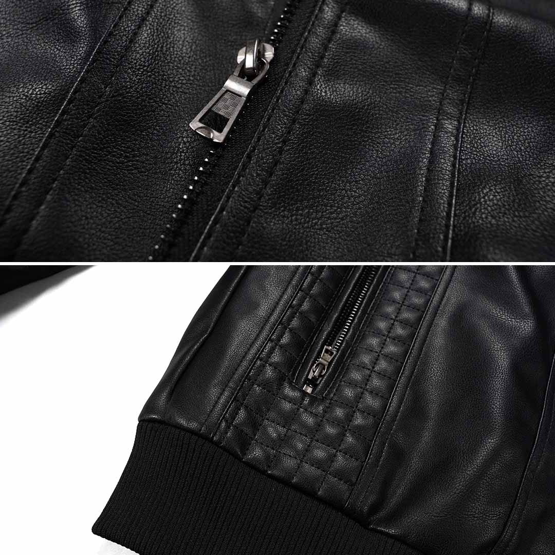 Faux Leather Bomber Jacket with Removable Hood for Men - View 5