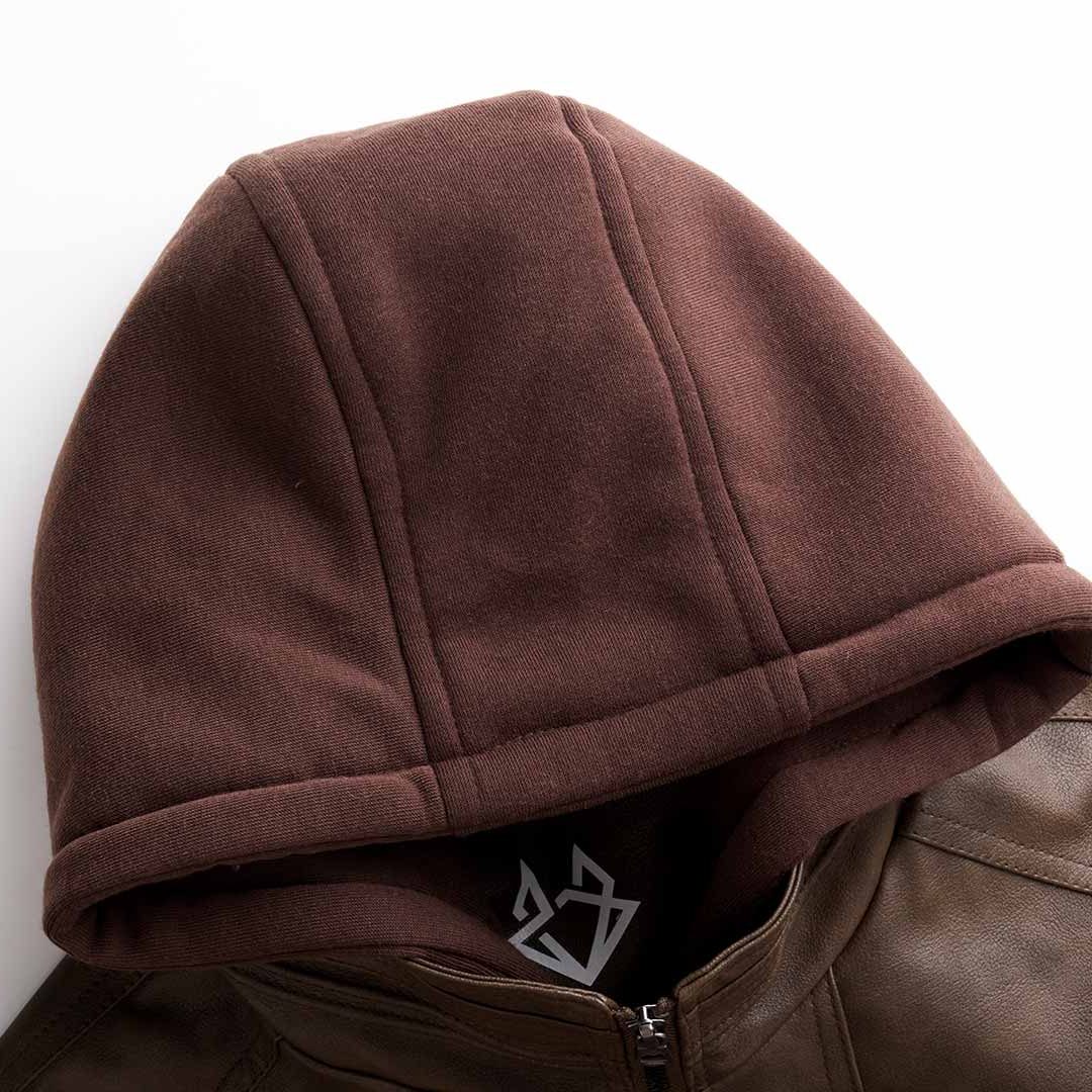 Faux Leather Bomber Jacket with Removable Hood for Men - View 6