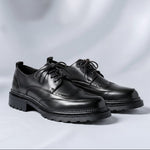 Faux Leather Brogue Derby Shoes with Lug Sole for Men - Black