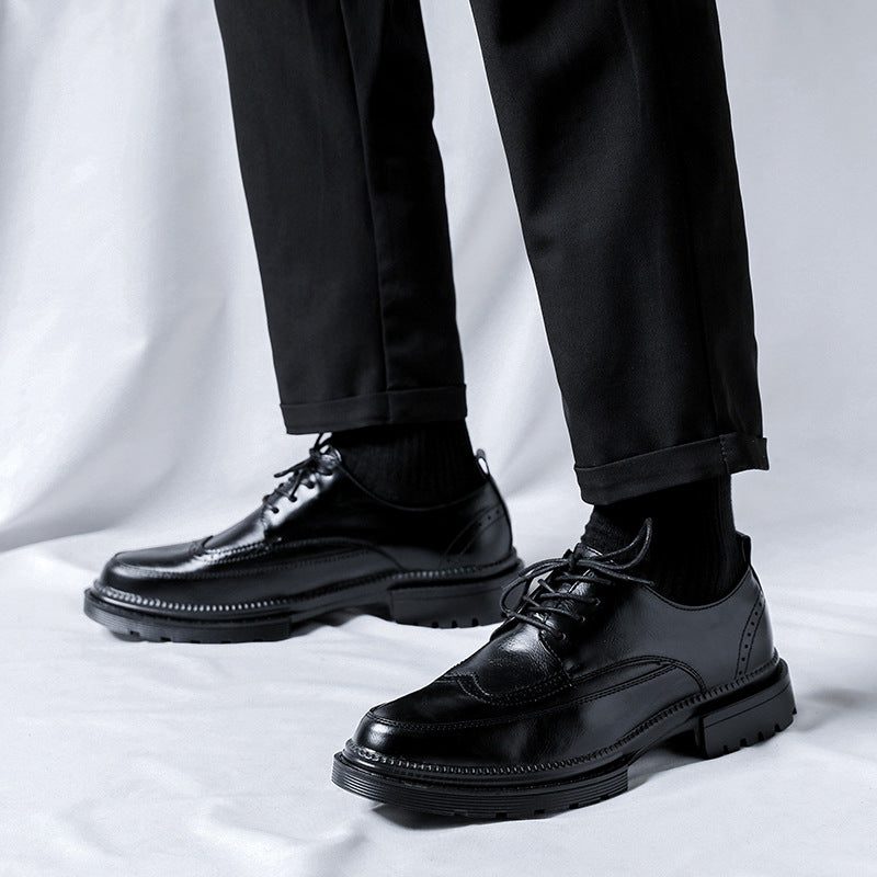 Faux Leather Brogue Derby Shoes with Lug Sole for Men - View 7