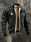 Faux Leather Fleece Lined Winter Bomber Jacket with Stand Collar for Men