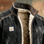 Faux Leather Fleece Lined Winter Bomber Jacket with Stand Collar for Men - View 3