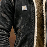 Faux Leather Fleece Lined Winter Bomber Jacket with Stand Collar for Men - View 4