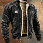 Faux Leather Fleece Lined Winter Bomber Jacket with Stand Collar for Men - View 5