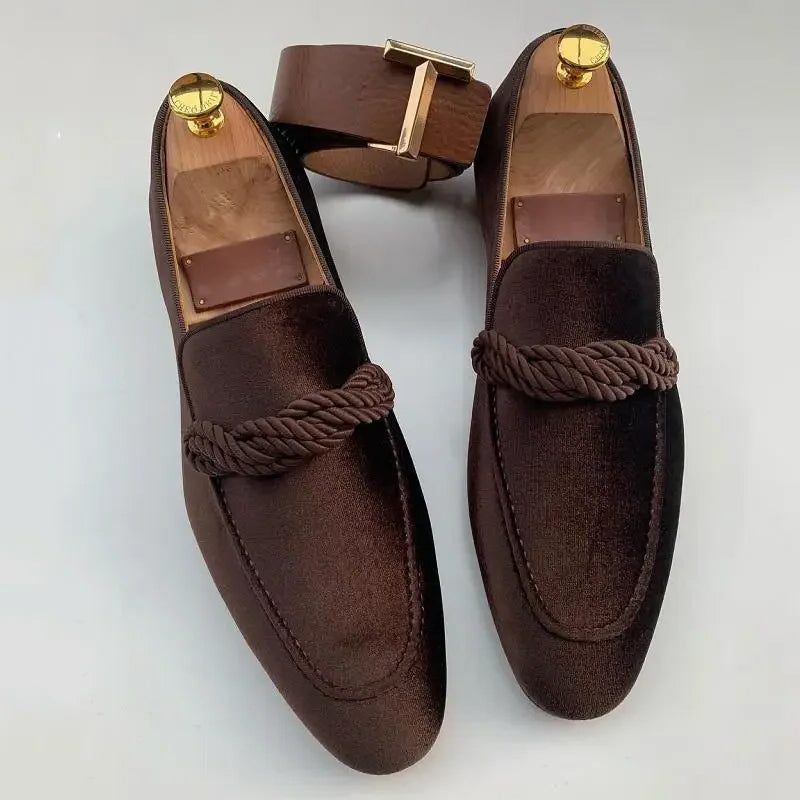 Faux Suede Rope Detail Slip-On Loafer Shoes for Men