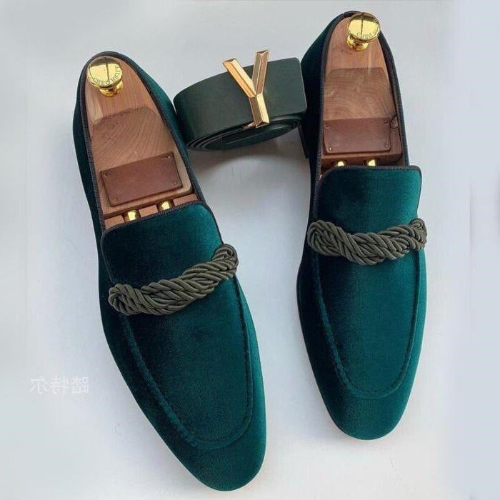 Faux Suede Rope Detail Slip-On Loafer Shoes for Men - Green