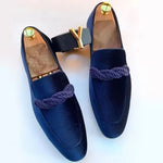 Faux Suede Rope Detail Slip-On Loafer Shoes for Men - Blue