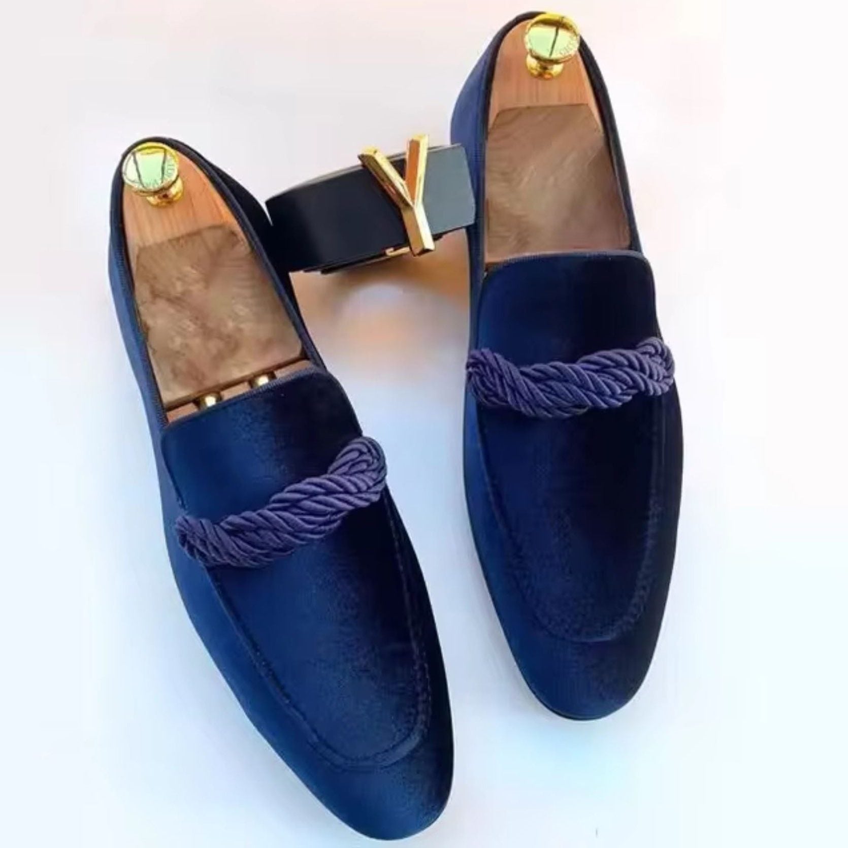 Faux Suede Rope Detail Slip-On Loafer Shoes for Men - Blue