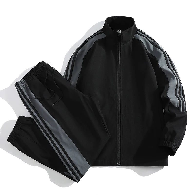 Full-Zip Tracksuit Set for Men - Black