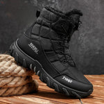 Fur Lined High Top Winter Snow Boots with Dial Lacing for Men - Black