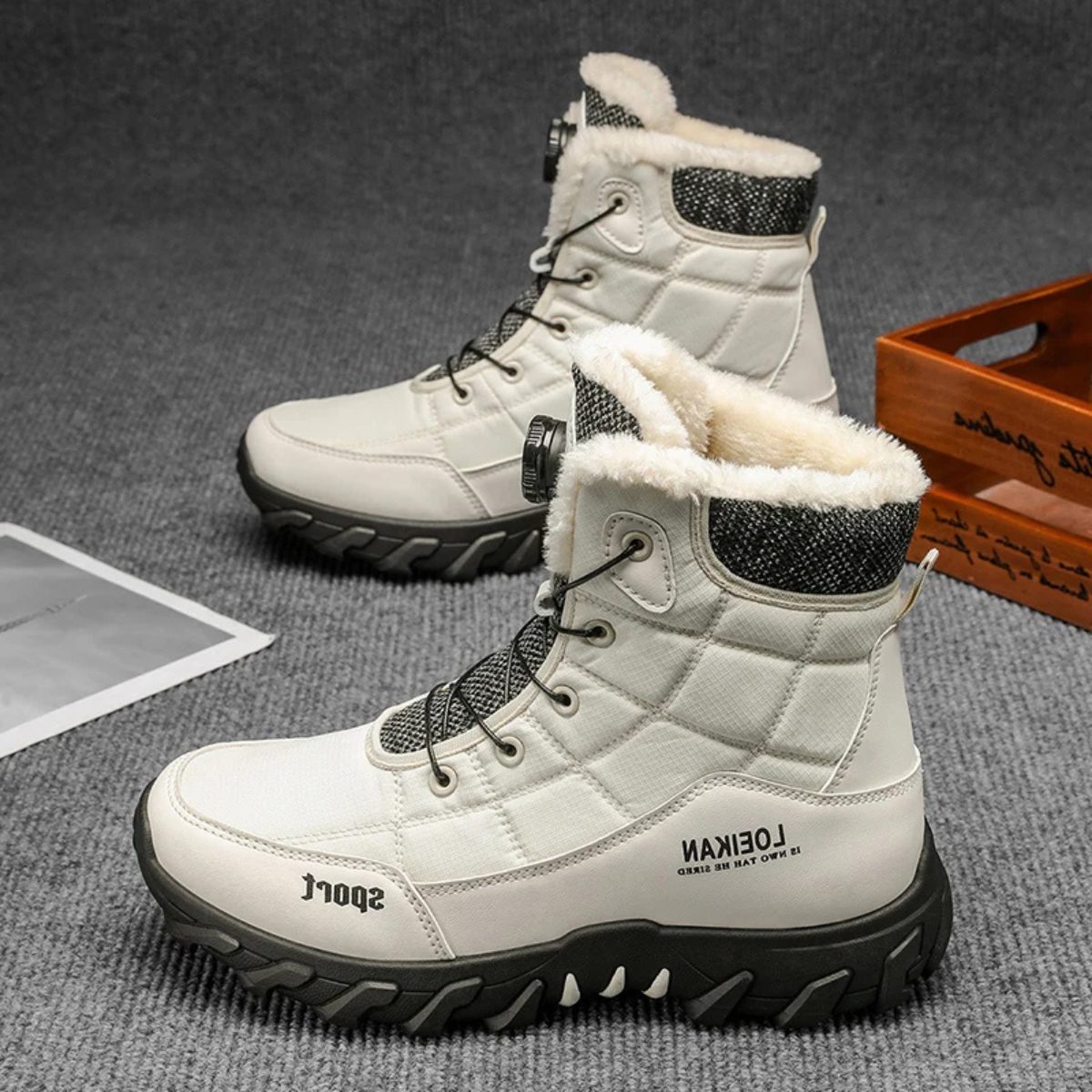 Fur Lined High Top Winter Snow Boots with Dial Lacing for Men - View 3