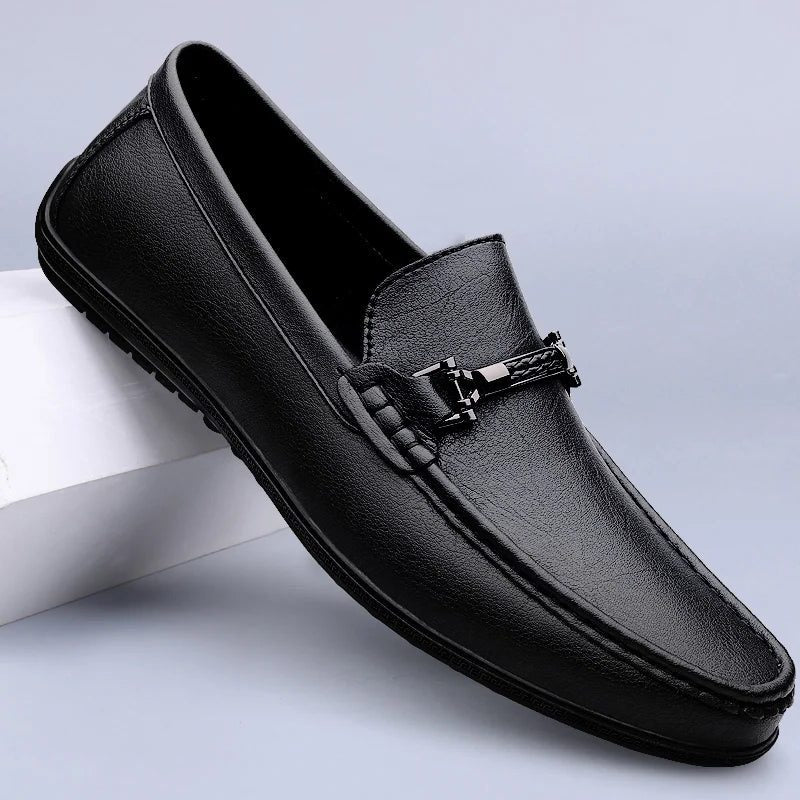 Genuine Leather Driving Loafers for Men - Black