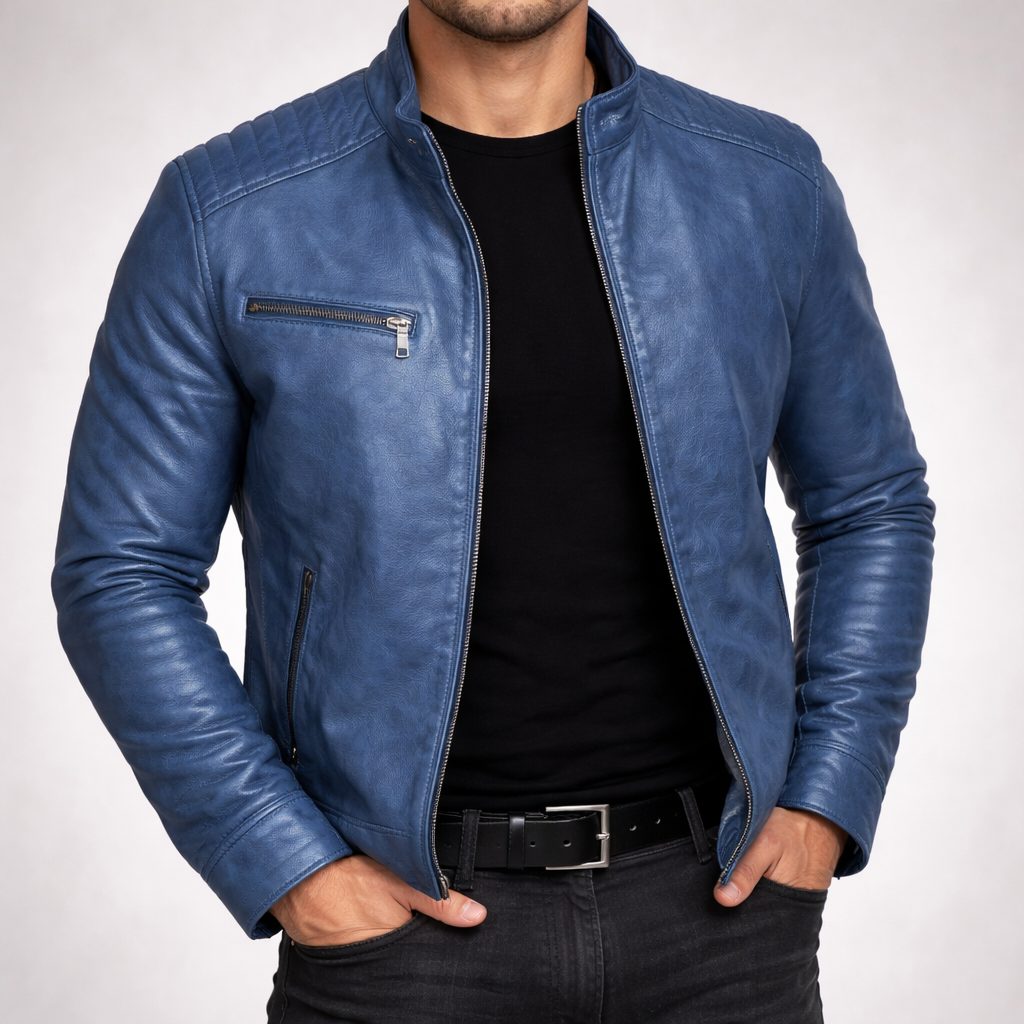Genuine Leather Jacket for Men - Blue