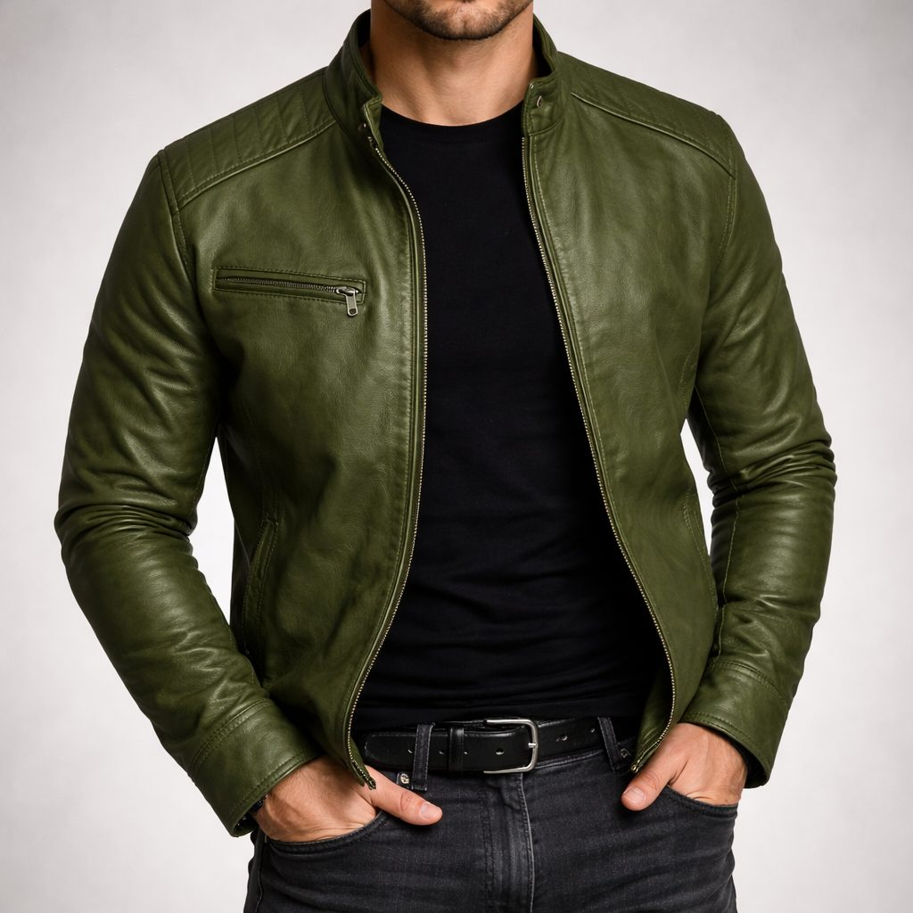 Genuine Leather Jacket for Men - Green